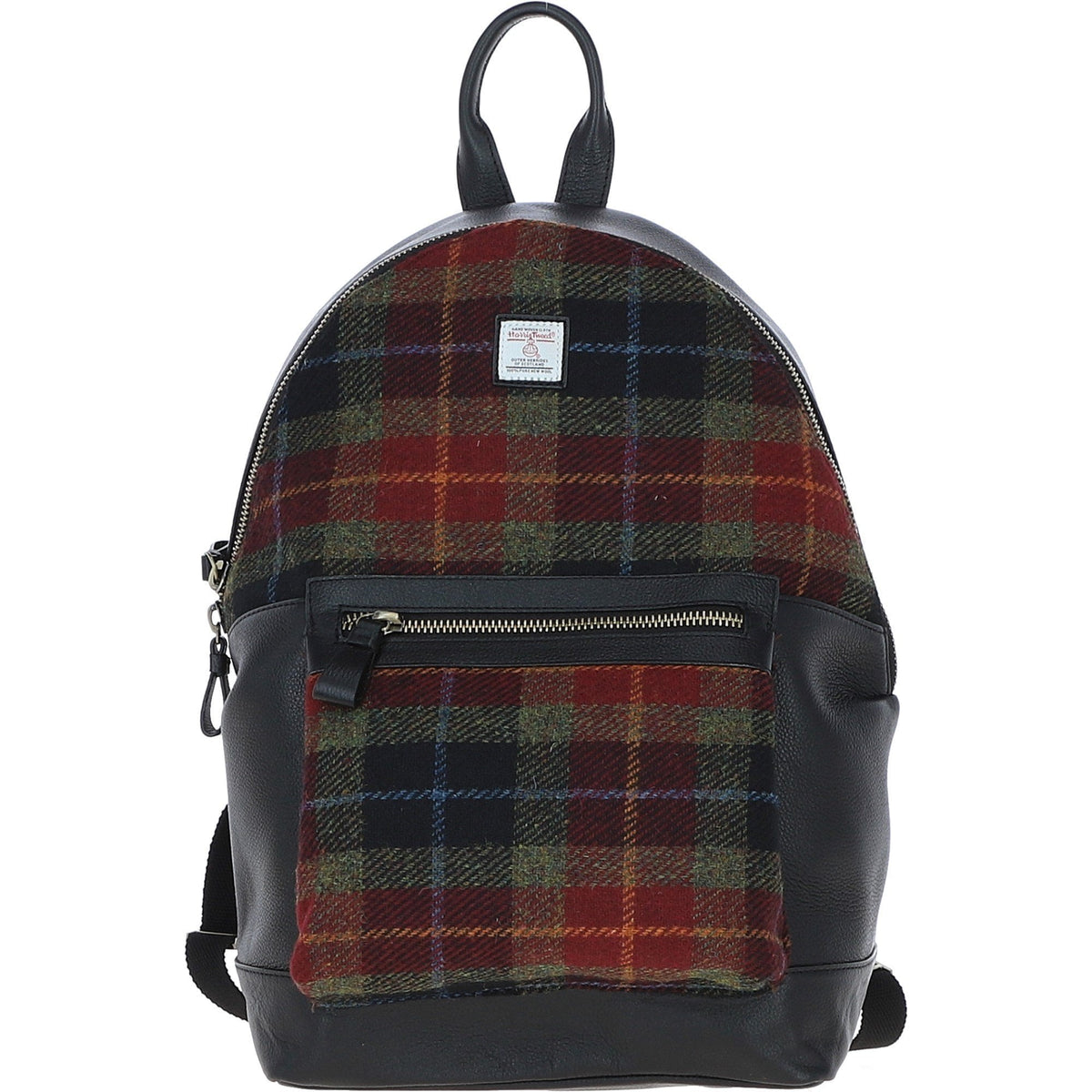 Leather & Harris Tweed Large Laptop Rucksack – Black / Green / Red, view 1