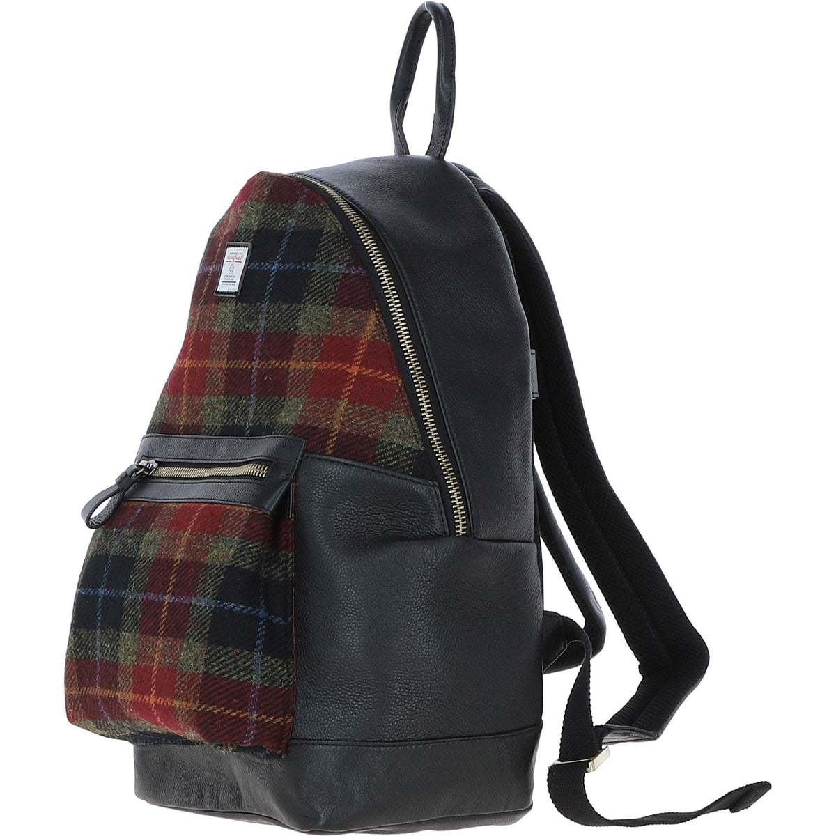 Leather & Harris Tweed Large Laptop Rucksack – Black / Green / Red, view 2