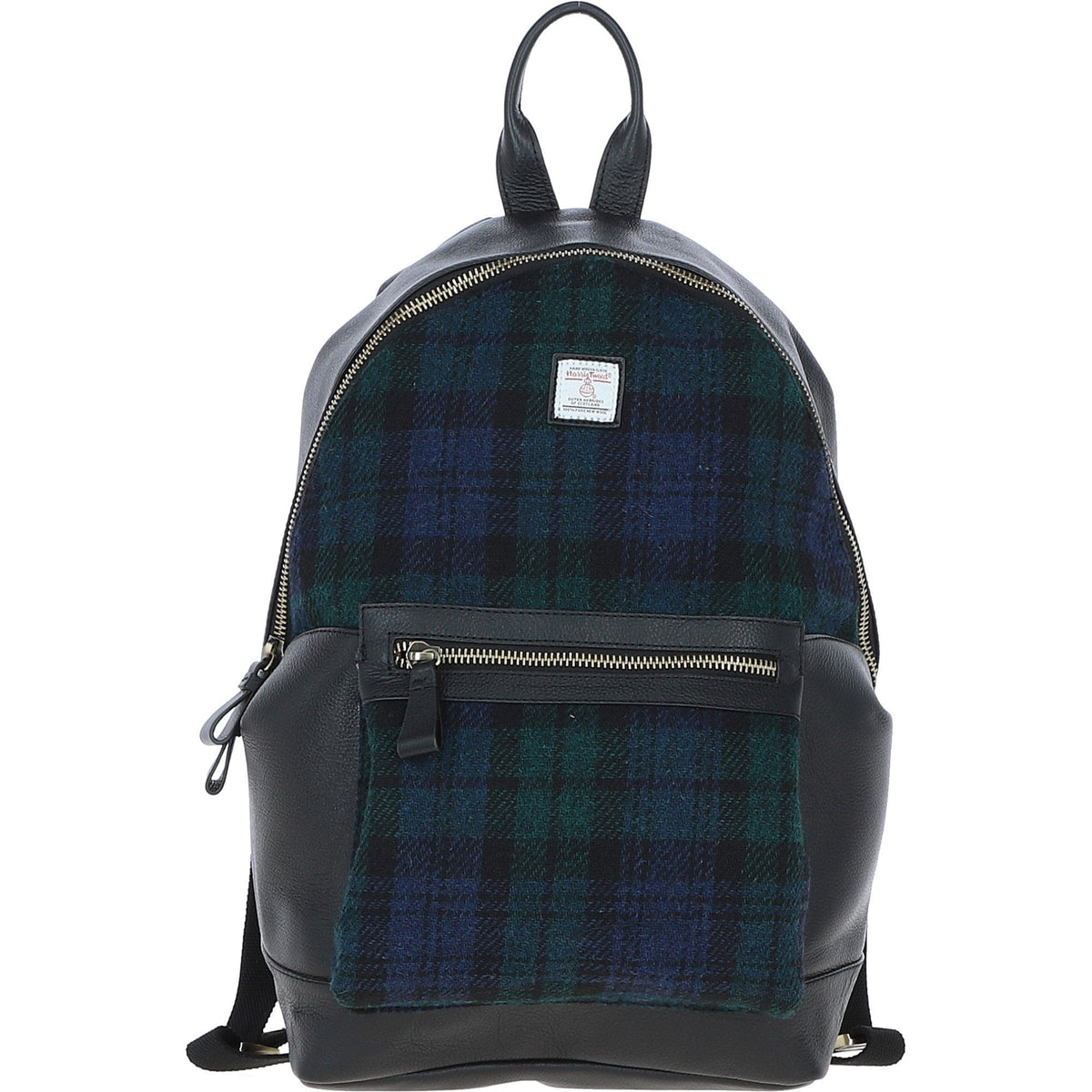 Leather & Harris Tweed Large Laptop Rucksack – Black / Watch, view 1