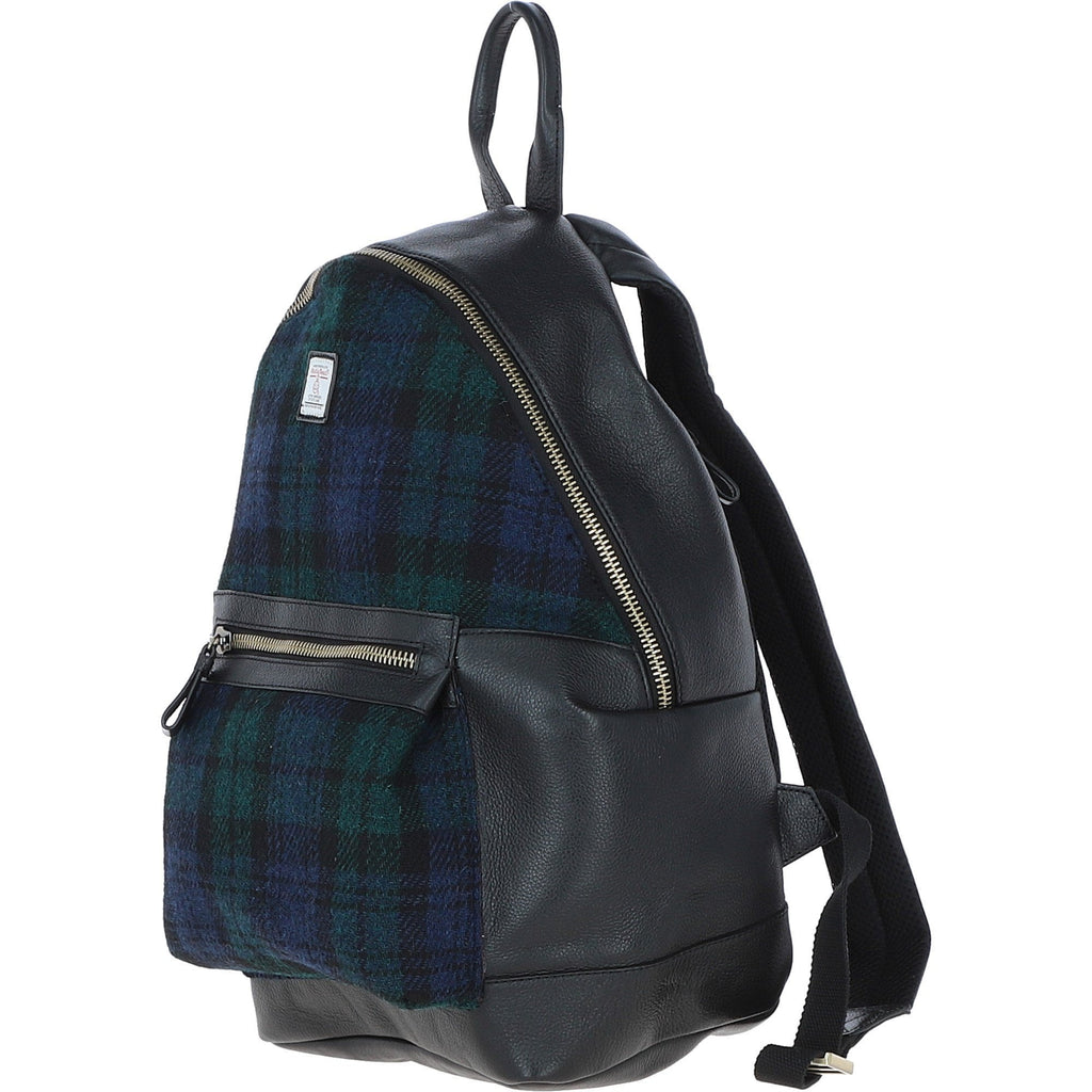 Leather & Harris Tweed Large Laptop Rucksack – Black / Watch, view 2