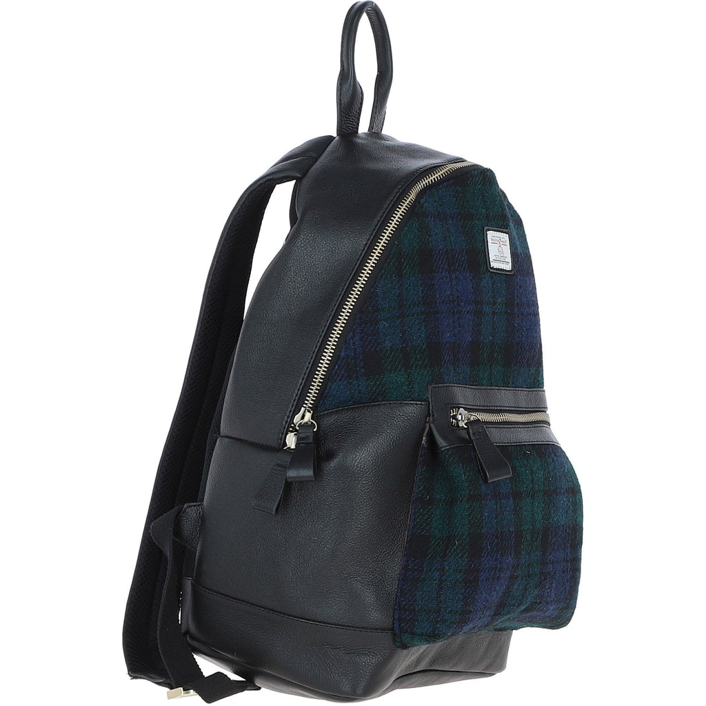 Leather & Harris Tweed Large Laptop Rucksack – Black / Watch, view 4