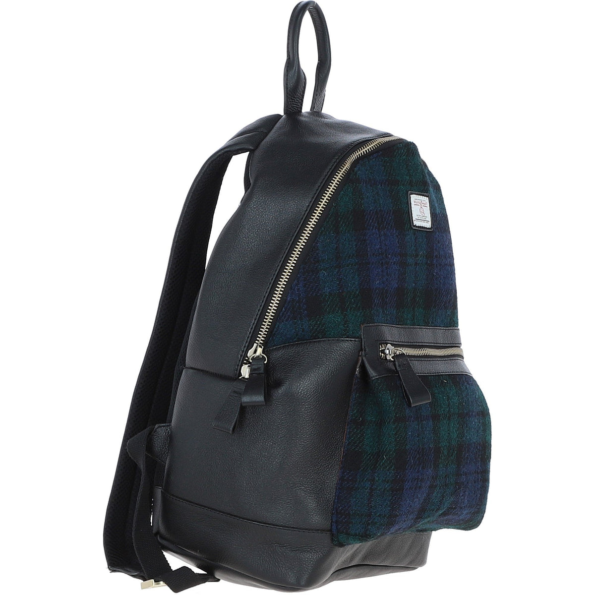 Leather & Harris Tweed Large Laptop Rucksack – Black / Watch, view 4