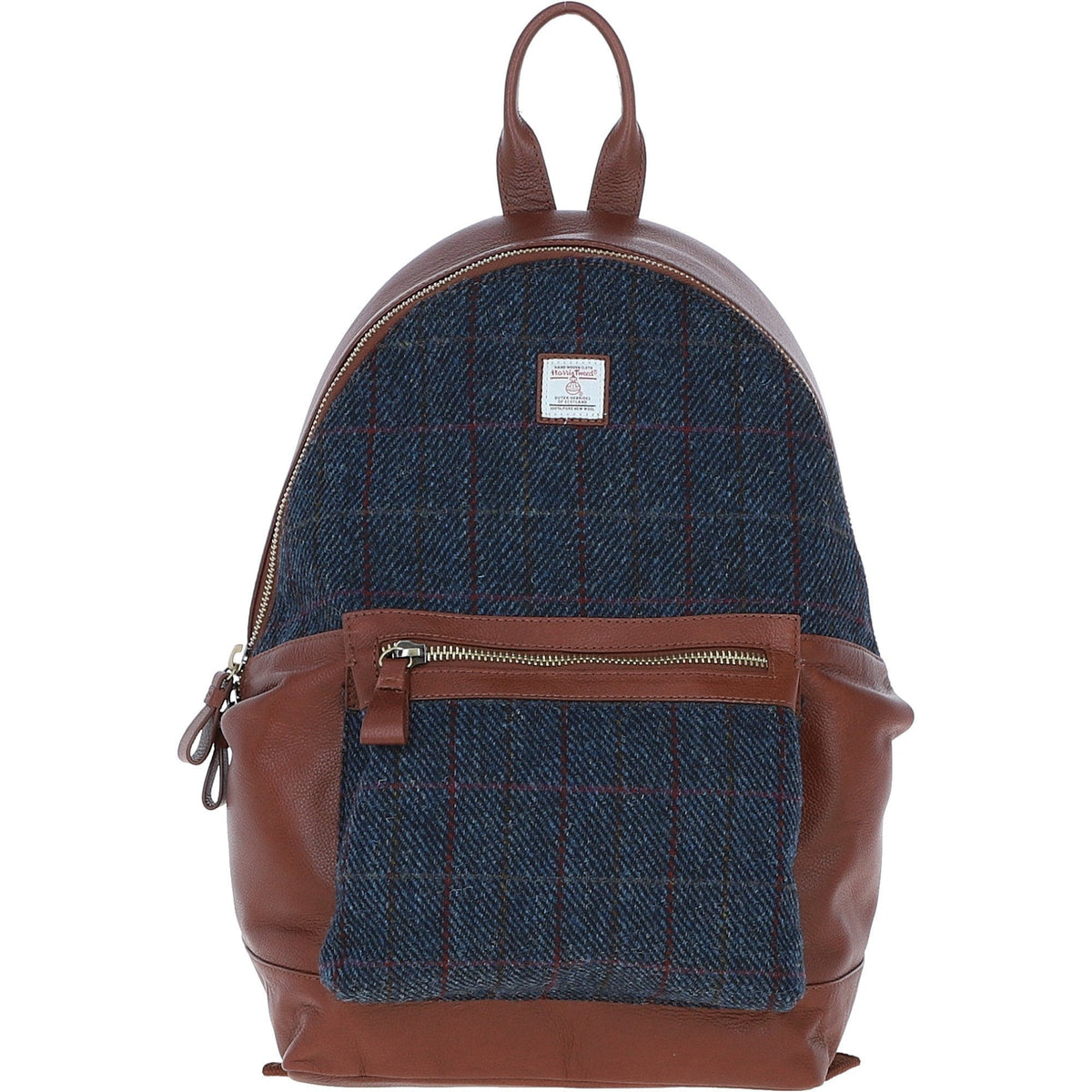 Leather & Harris Tweed Large Laptop Rucksack – Tan / Navy, view 1