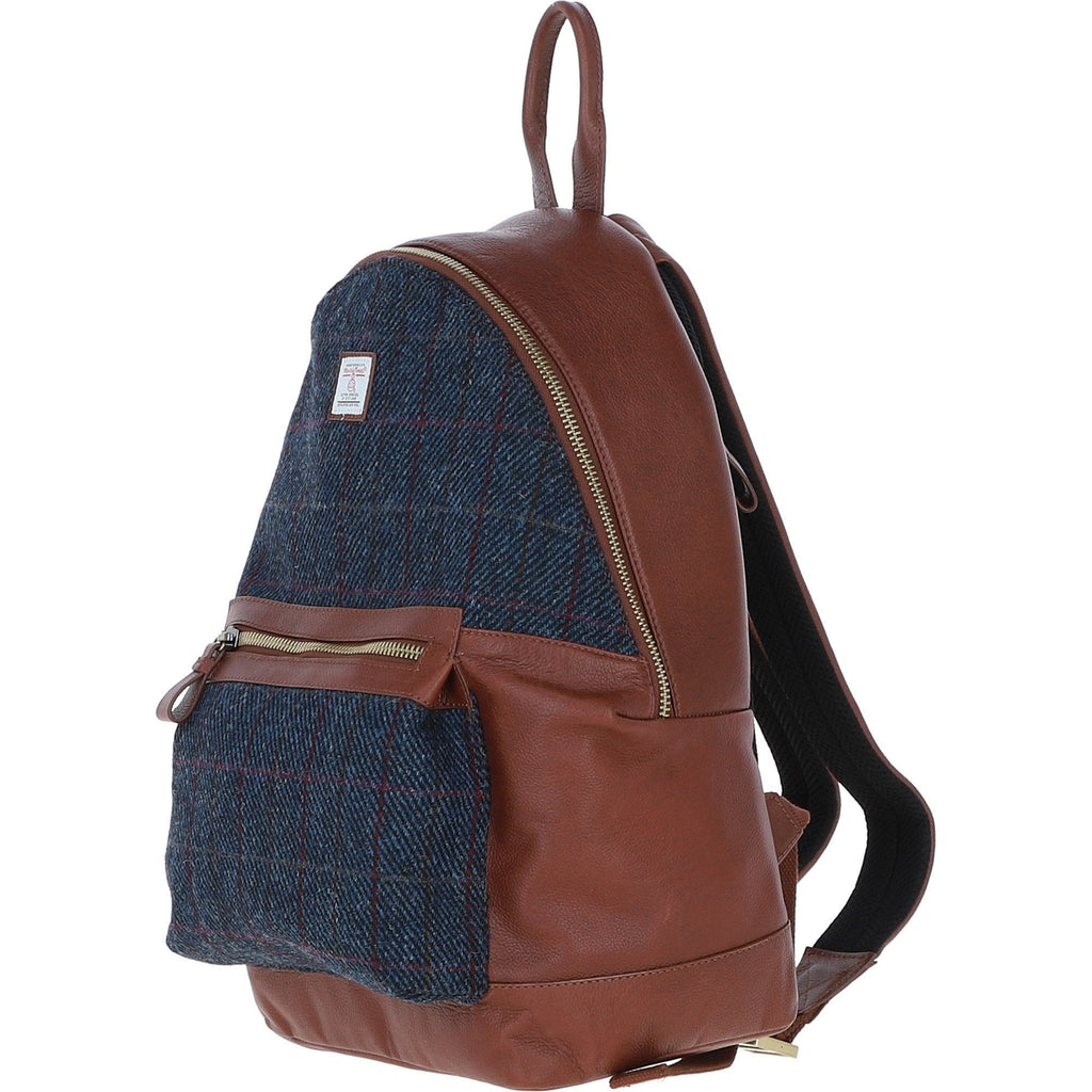 Leather & Harris Tweed Large Laptop Rucksack – Tan / Navy, view 2