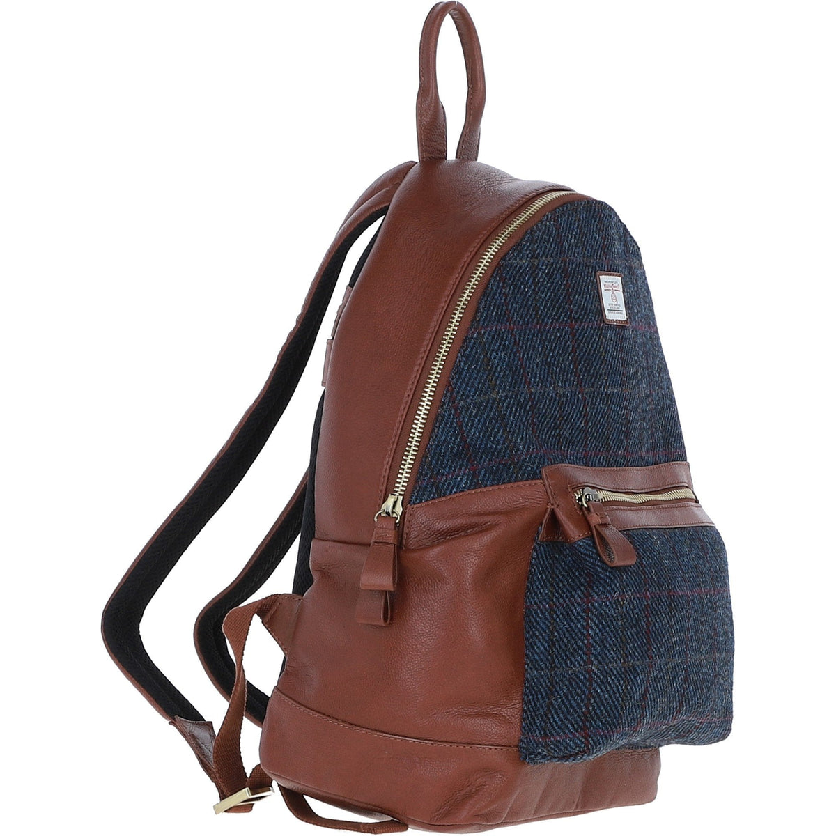 Leather & Harris Tweed Large Laptop Rucksack – Tan / Navy, view 4