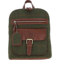 Leather & Tweed Pocket Backpack – Tan / Green Check, view 1