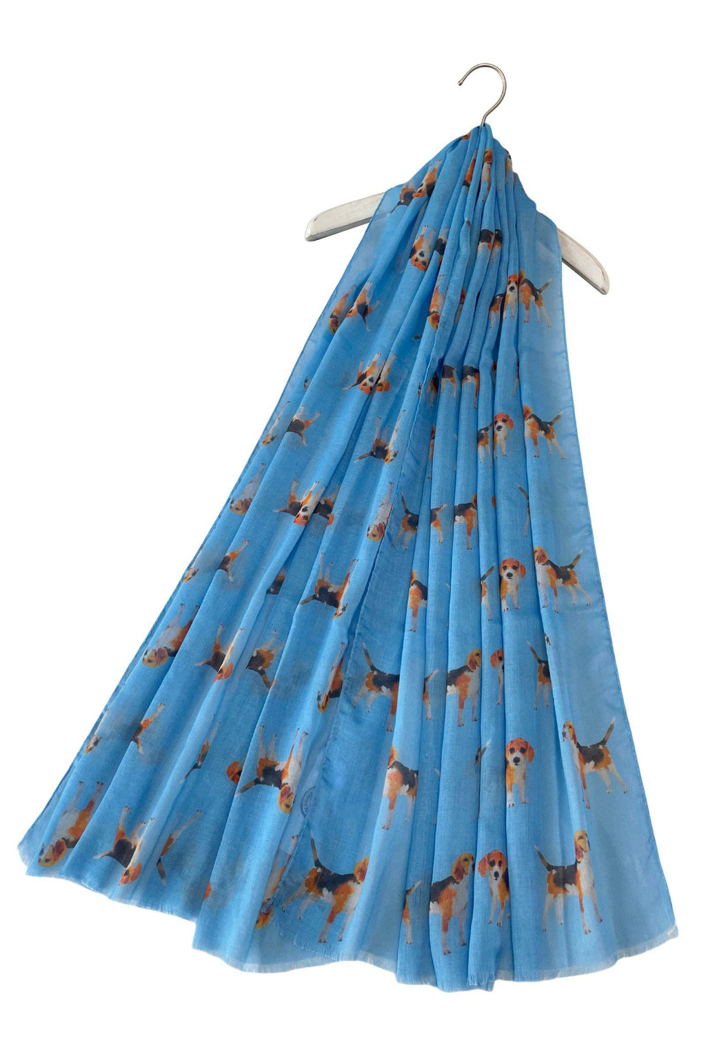 Beagle Dog/Puppy Print Frayed Scarf: Denim