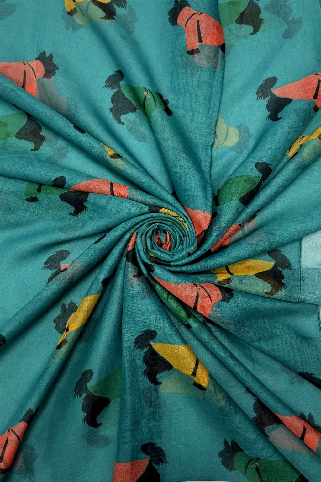 Schnauzer Dog Print Frayed Scarf: Green