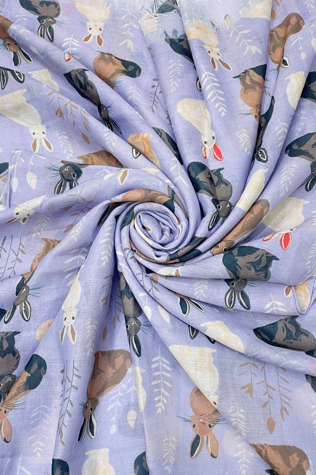 Wild Bunny Rabbit Print Frayed Scarf: Lilac