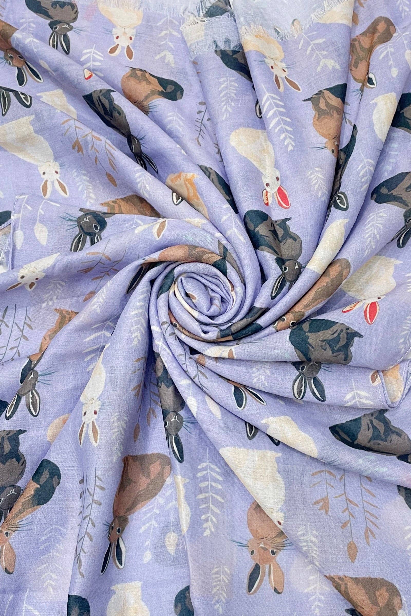 Wild Bunny Rabbit Print Frayed Scarf: Lilac
