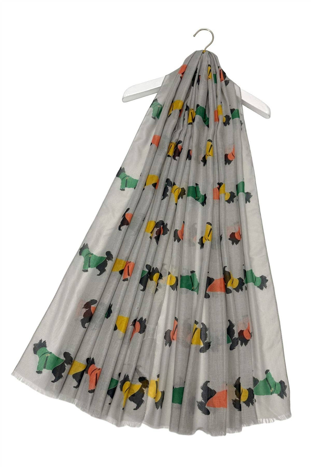 Schnauzer Dog Print Frayed Scarf: Green