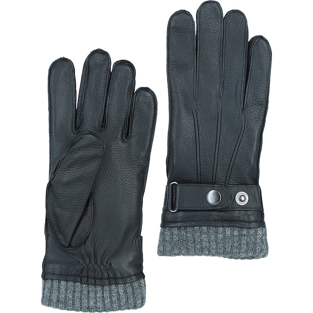 Belford Men's Strap-Fastening Leather Gloves – Black