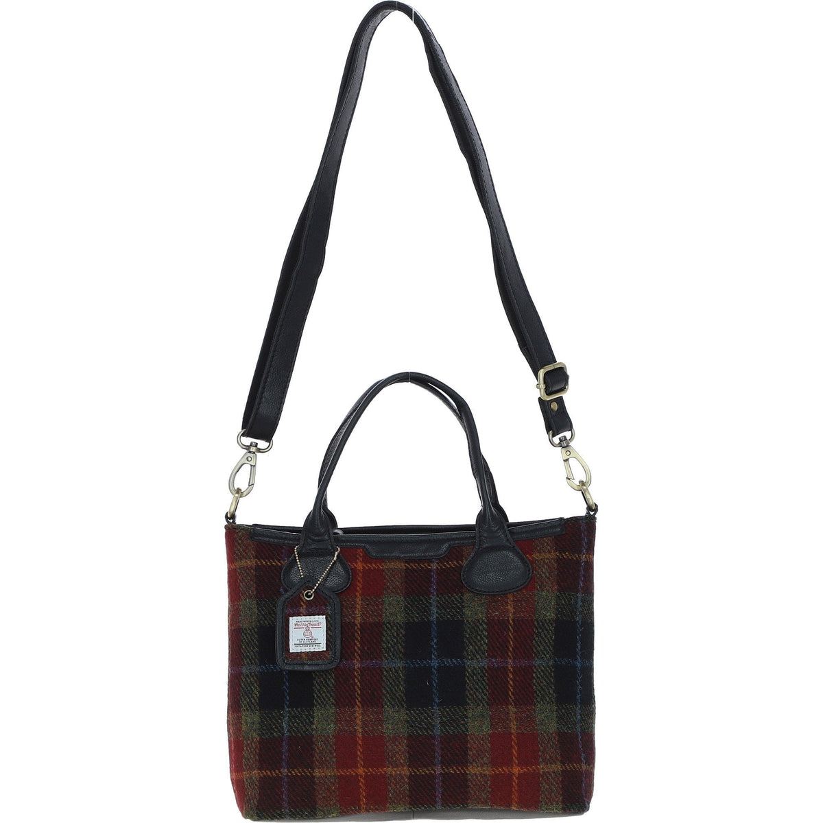 Leather & Harris Tweed Large Shoulder Bag – Black / Green / Red, view 1