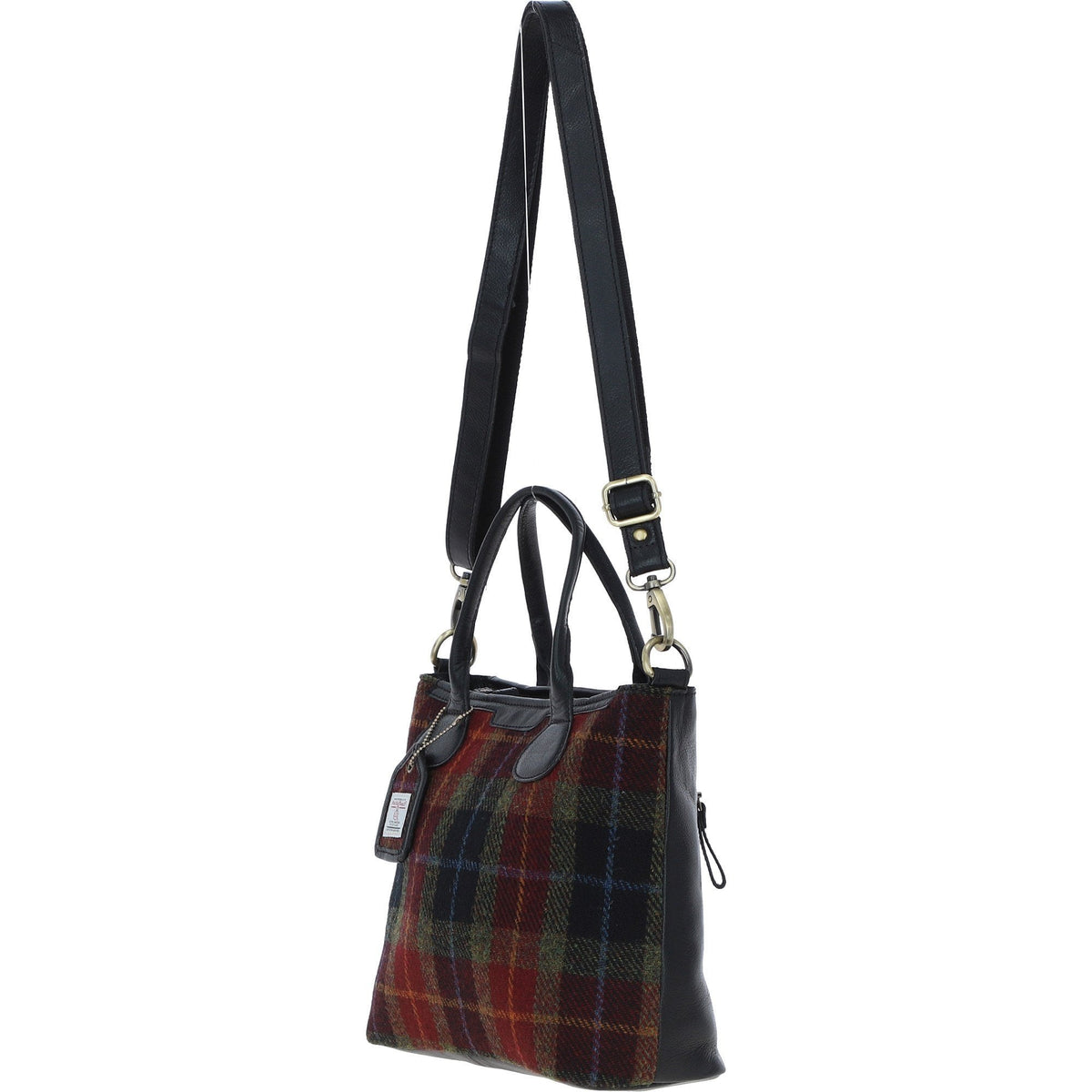 Leather & Harris Tweed Large Shoulder Bag – Black / Green / Red, view 2
