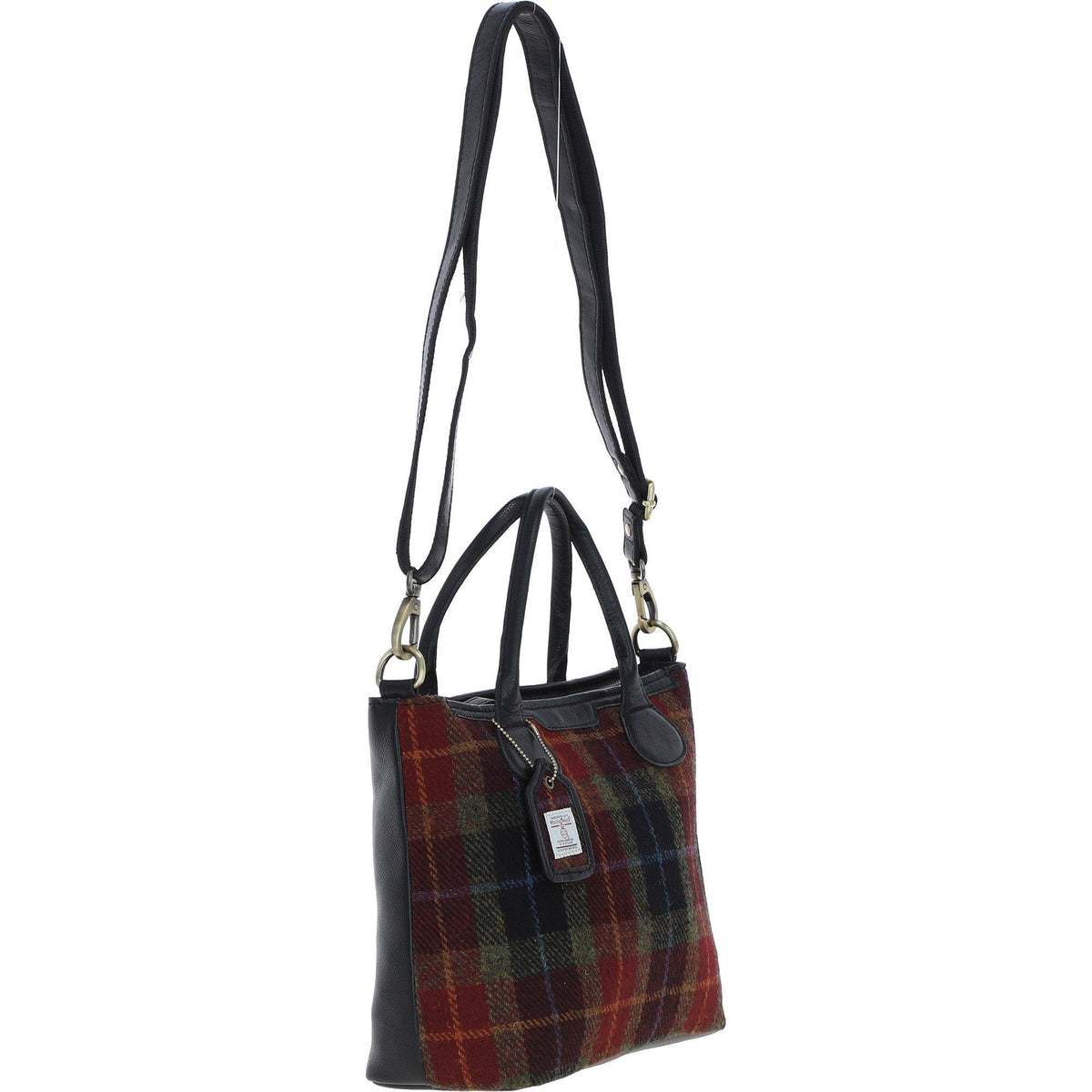 Leather & Harris Tweed Large Shoulder Bag – Black / Green / Red, view 4