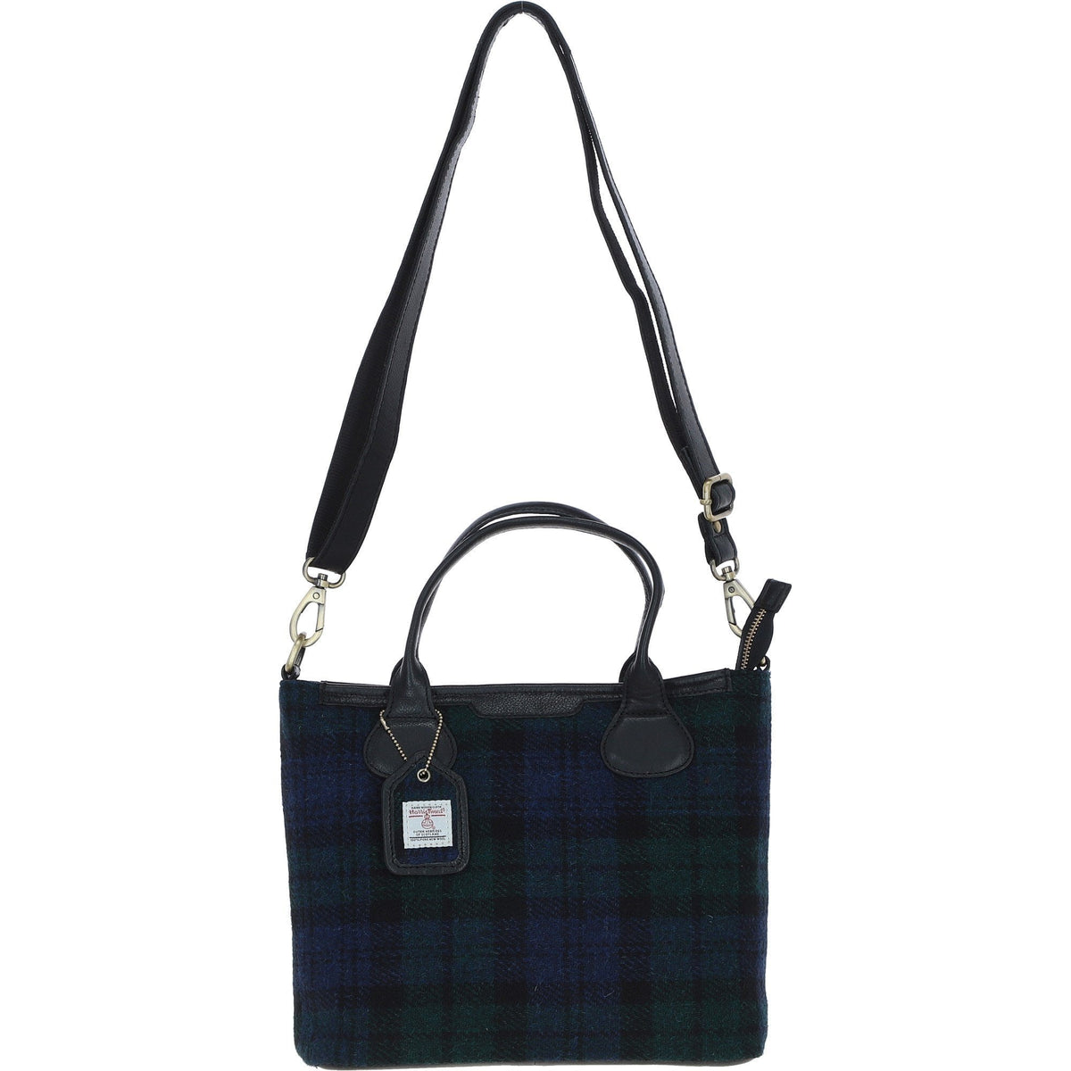 Leather & Harris Tweed Large Shoulder Bag – Black / Watch, view 1