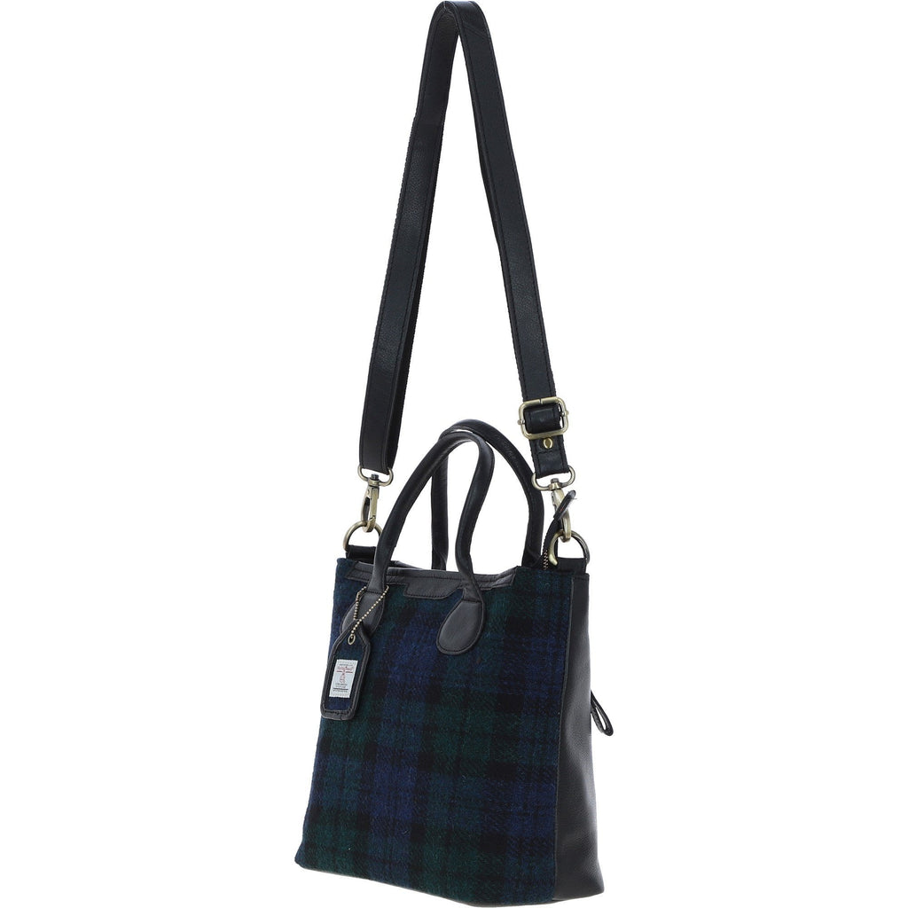 Leather & Harris Tweed Large Shoulder Bag – Black / Watch, view 2