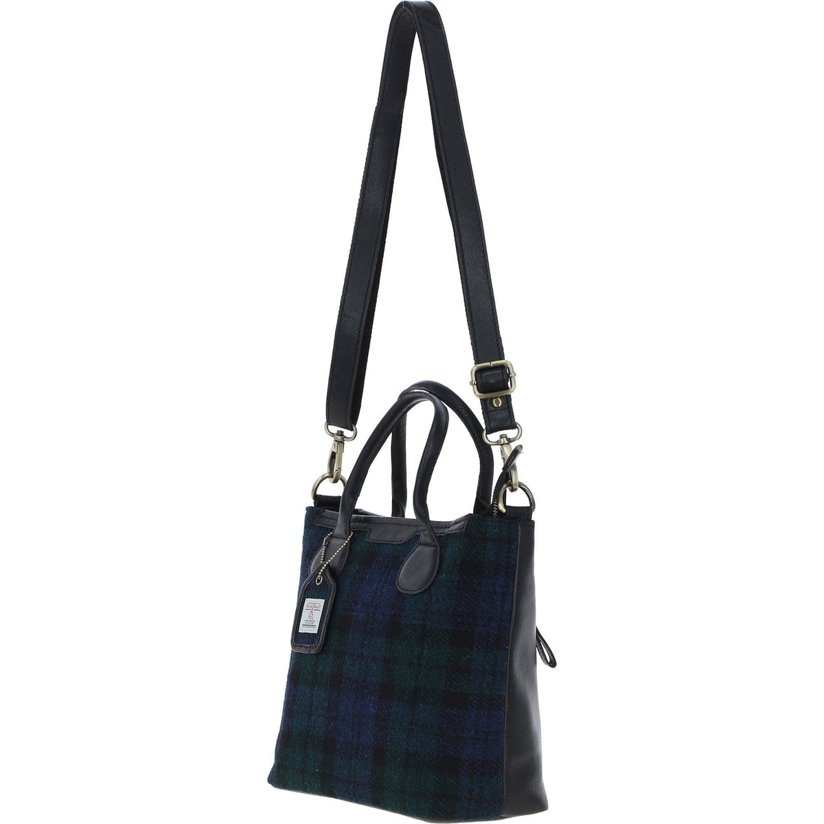 Leather & Harris Tweed Large Shoulder Bag – Black / Watch, view 2