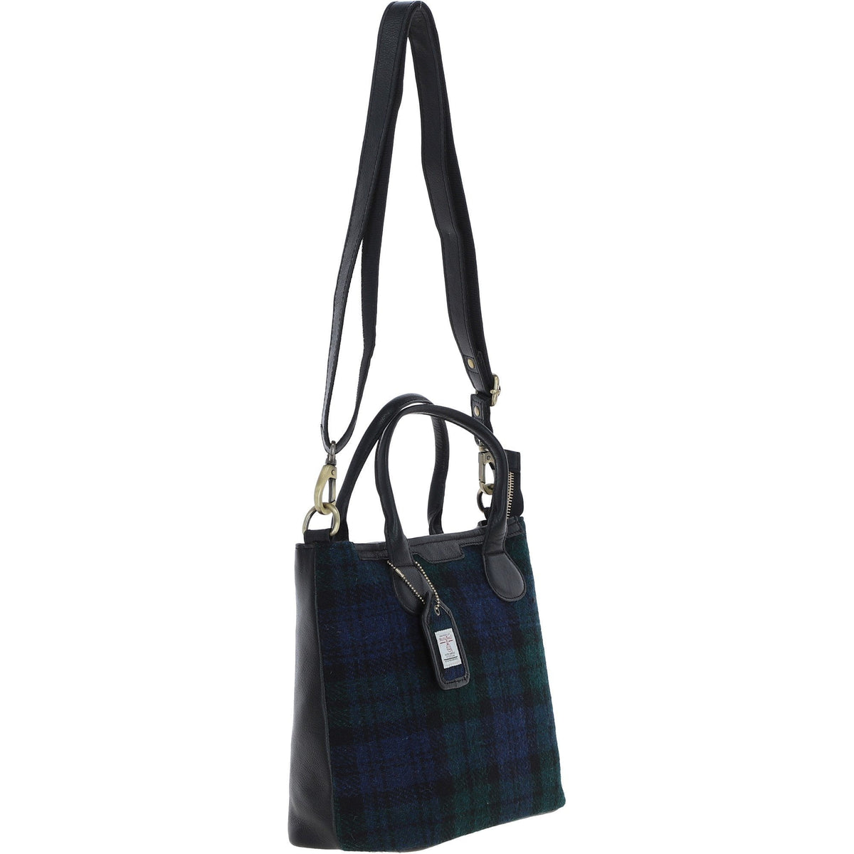 Leather & Harris Tweed Large Shoulder Bag – Black / Watch, view 4