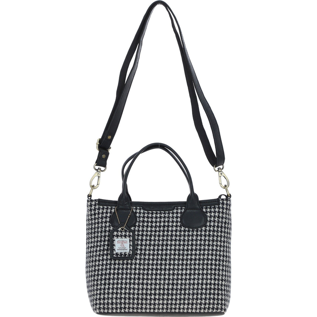Leather & Harris Tweed Large Shoulder Bag – Black / White, view 1