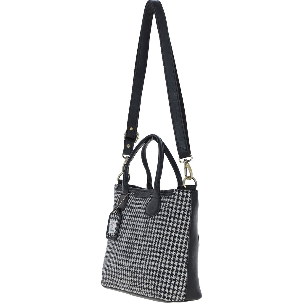 Leather & Harris Tweed Large Shoulder Bag – Black / White, view 2