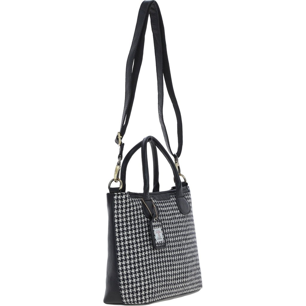 Leather & Harris Tweed Large Shoulder Bag – Black / White, view 4
