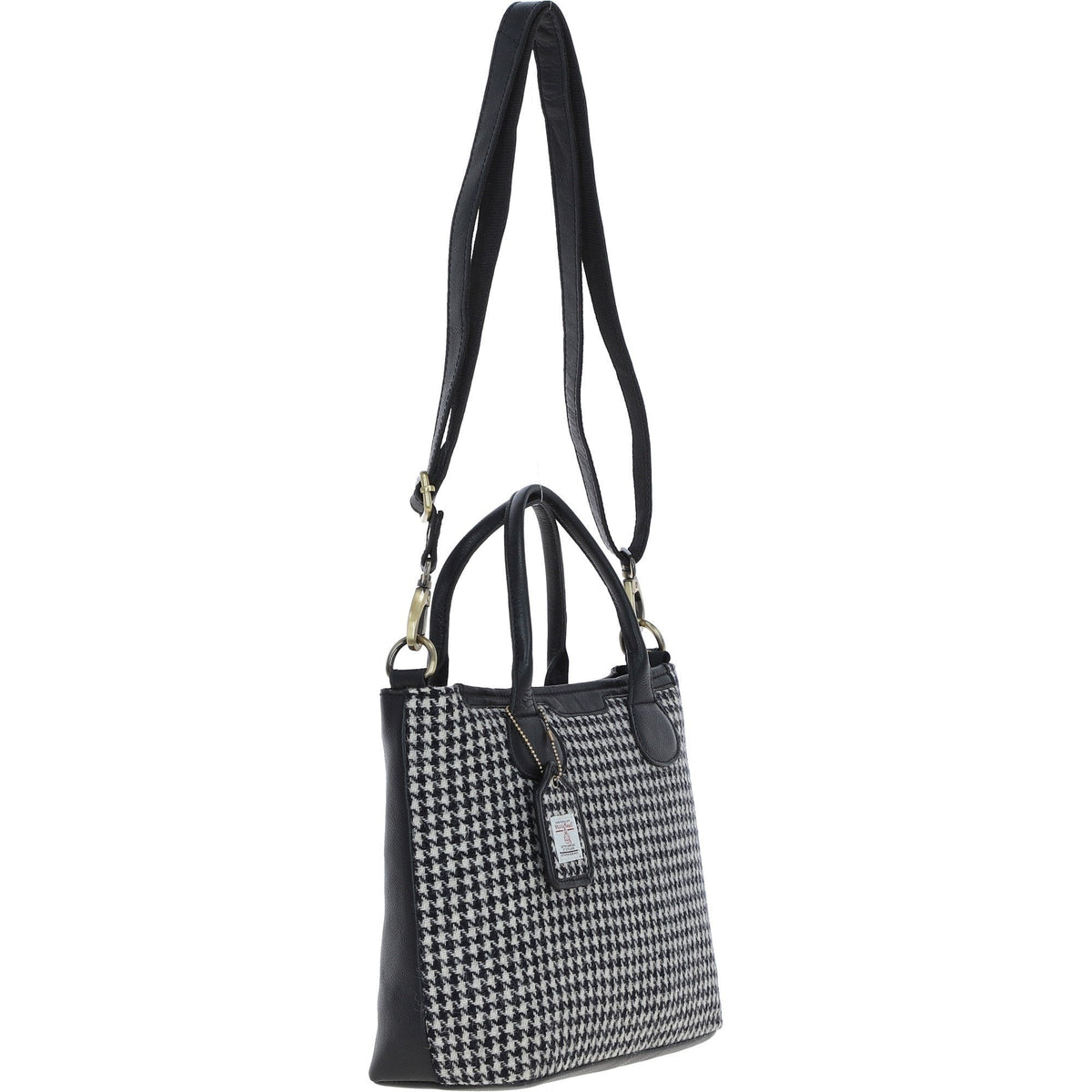 Leather & Harris Tweed Large Shoulder Bag – Black / White, view 4