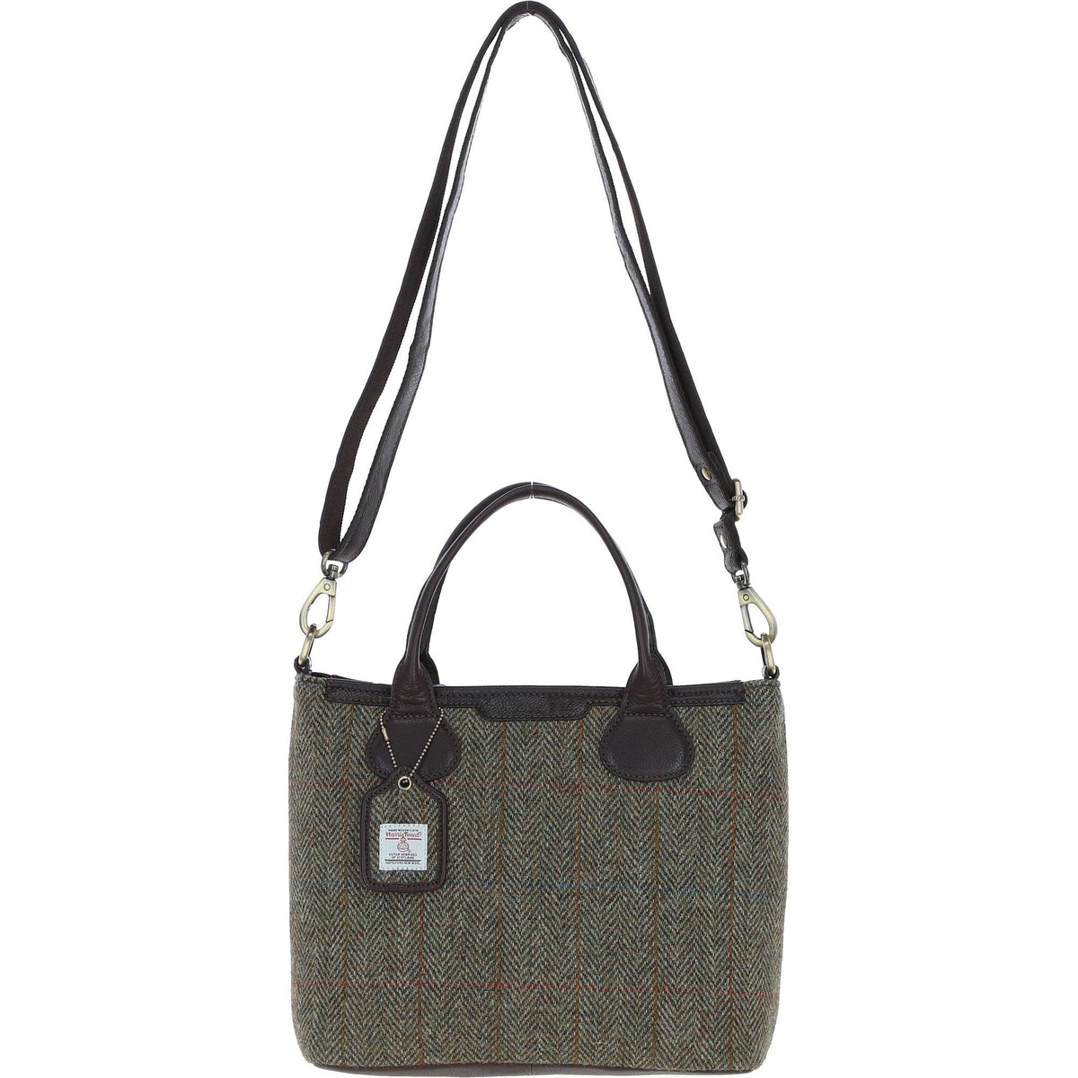 Leather & Harris Tweed Large Shoulder Bag – Brown / Green, view 1