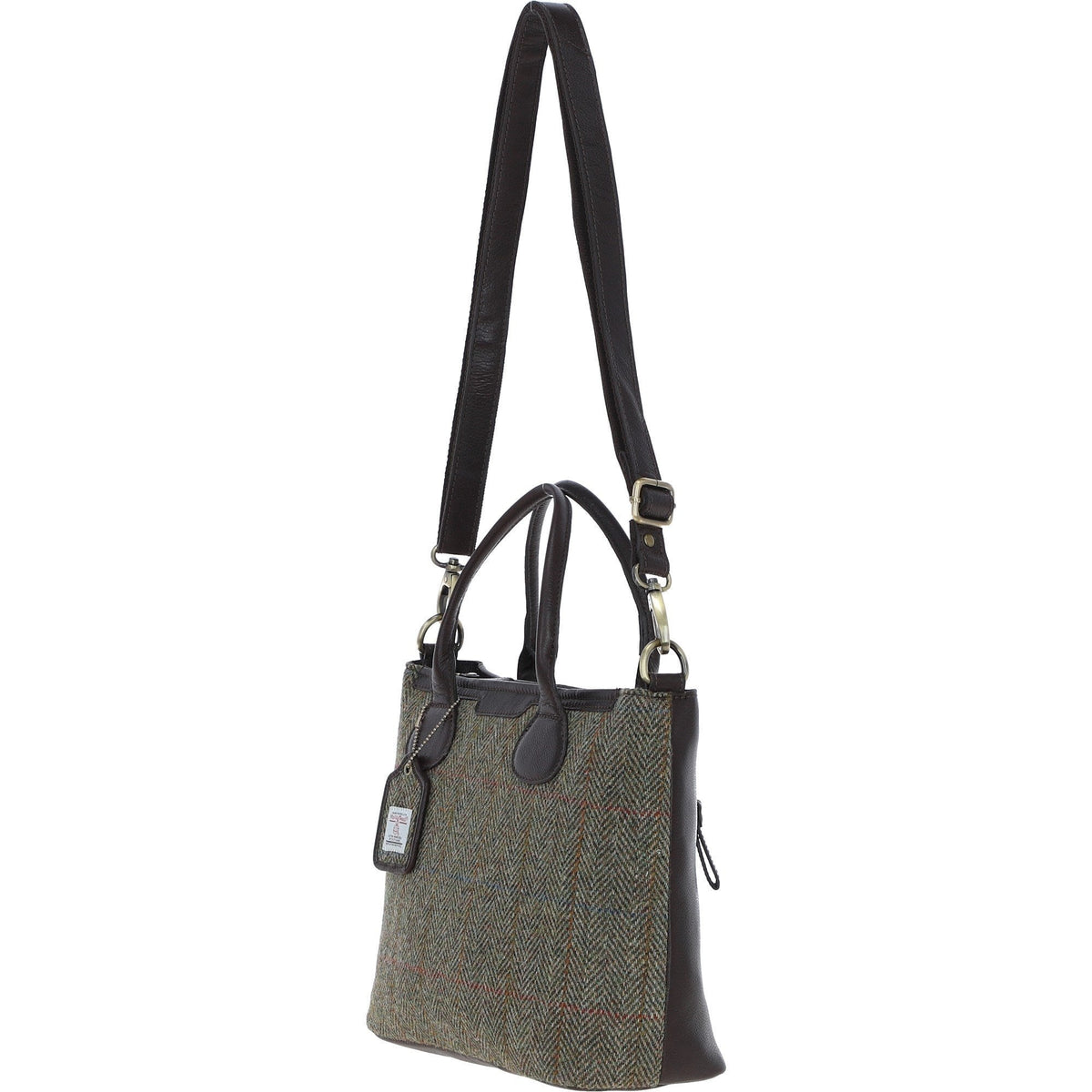 Leather & Harris Tweed Large Shoulder Bag – Brown / Green, view 2