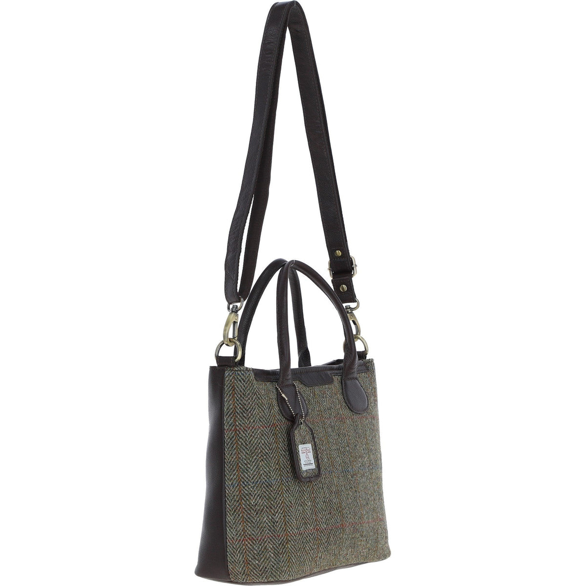 Leather & Harris Tweed Large Shoulder Bag – Brown / Green, view 4