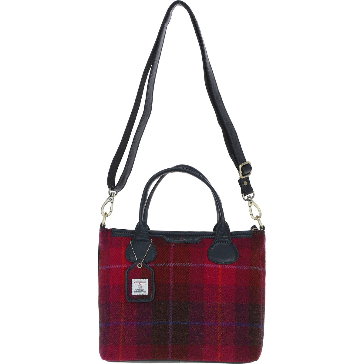Leather & Harris Tweed Large Shoulder Bag – Navy / Pink, view 1
