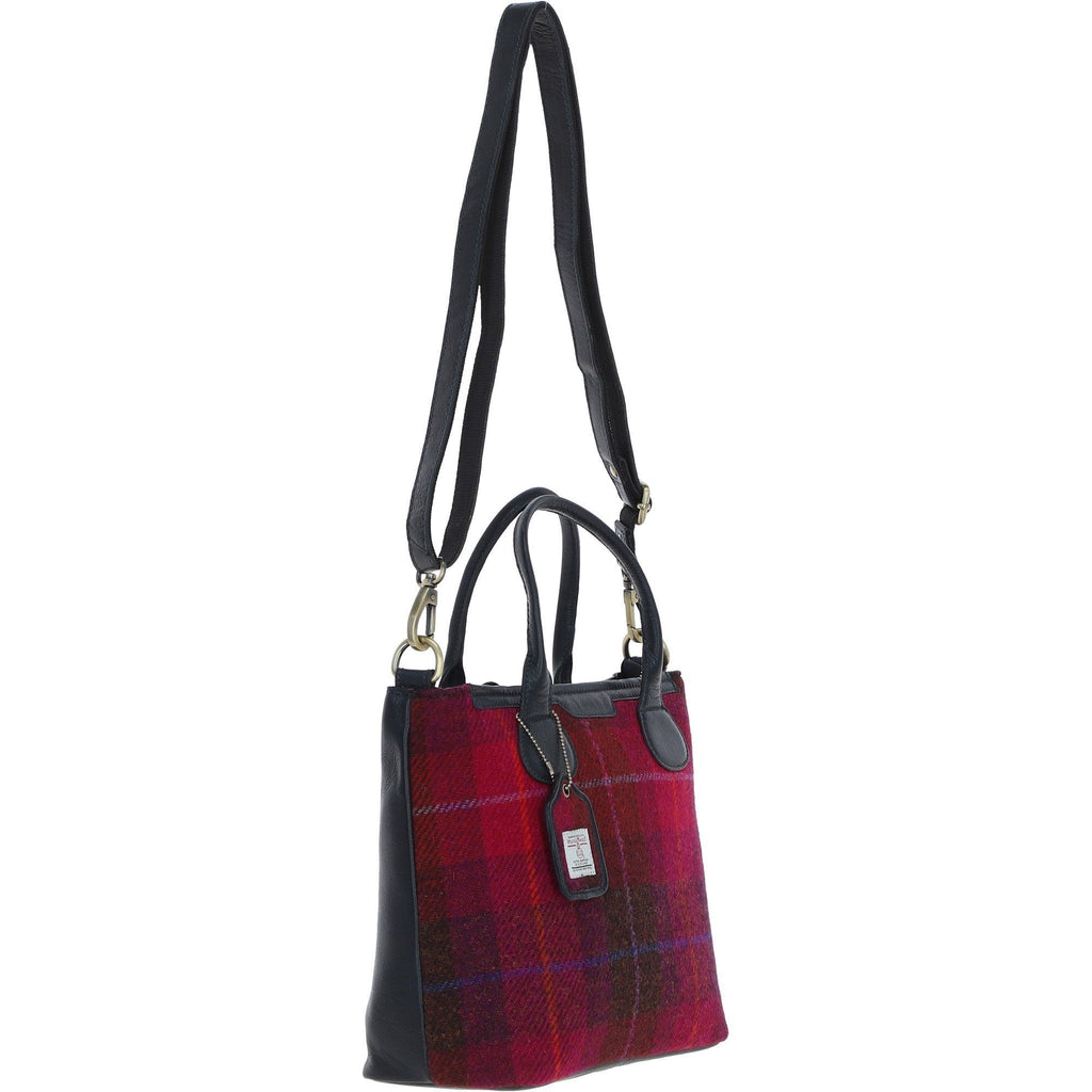 Leather & Harris Tweed Large Shoulder Bag – Navy / Pink, view 4