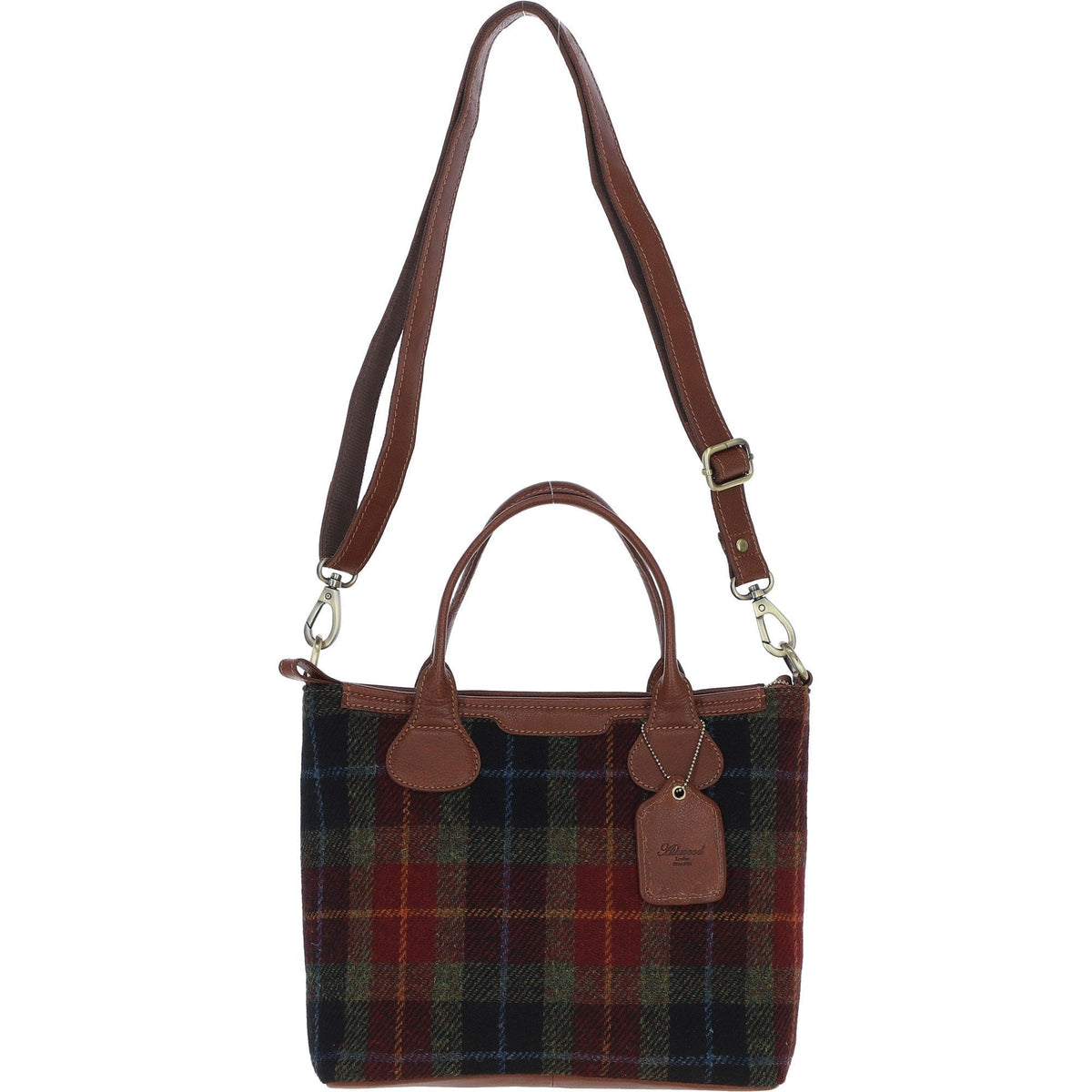 Leather & Harris Tweed Large Shoulder Bag – Tan / Green / Red, view 1