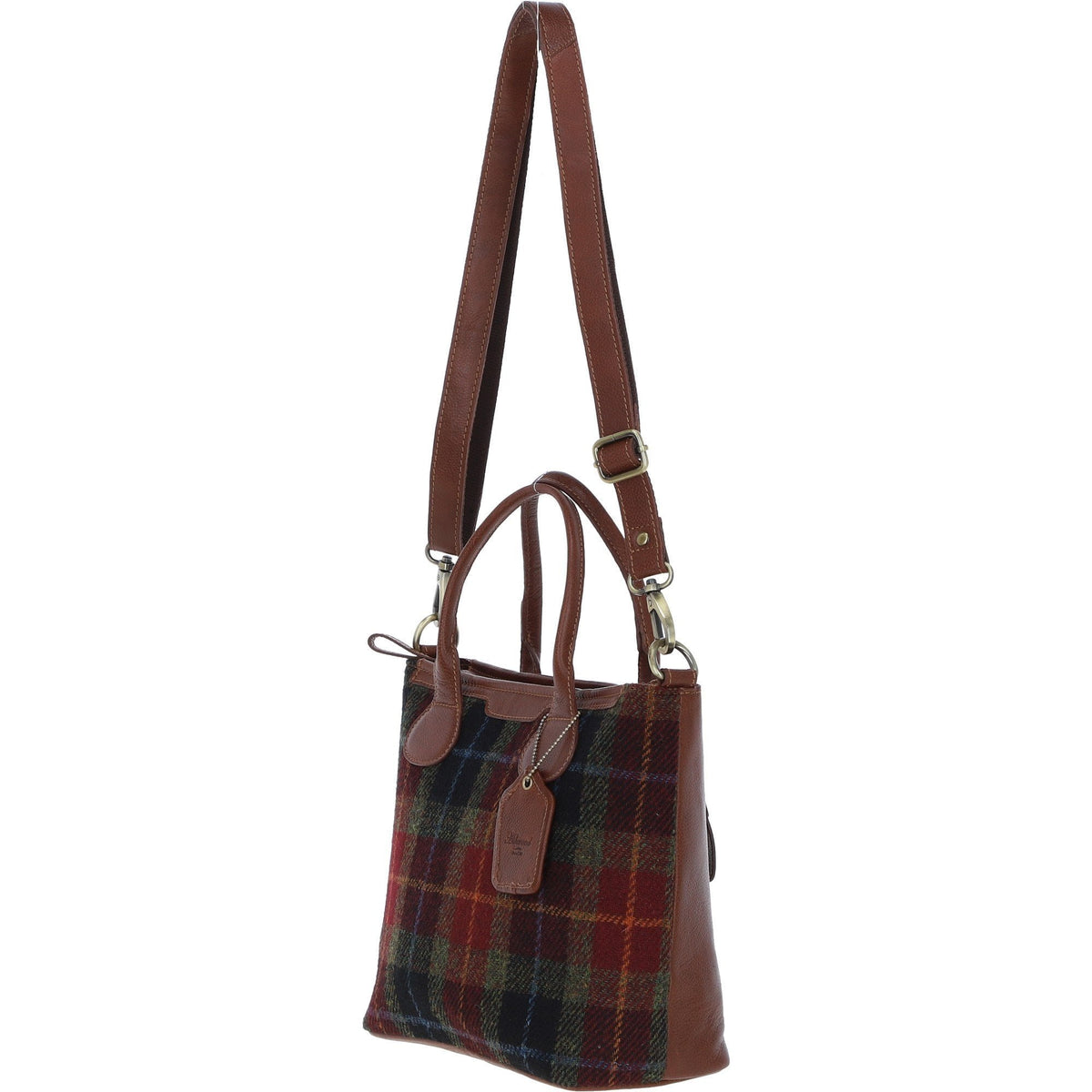 Leather & Harris Tweed Large Shoulder Bag – Tan / Green / Red, view 2