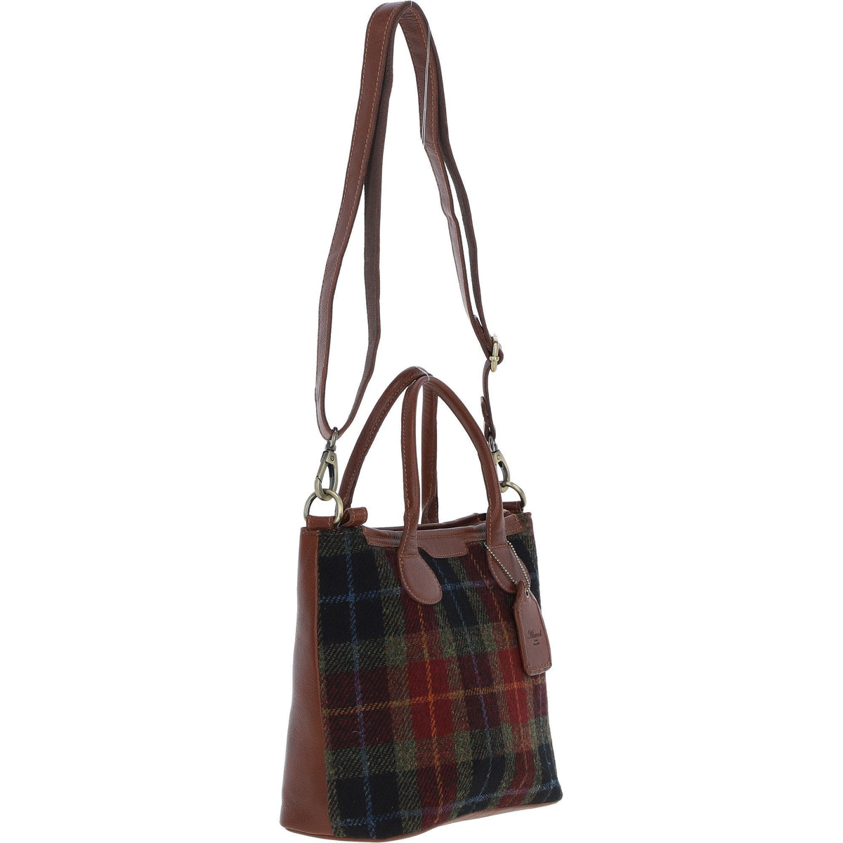 Leather & Harris Tweed Large Shoulder Bag – Tan / Green / Red, view 4