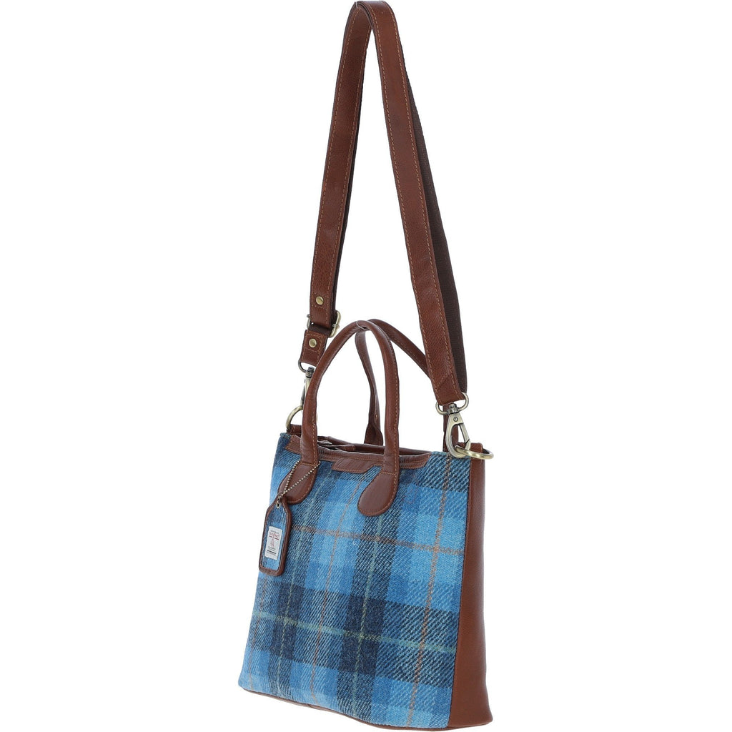 Leather & Harris Tweed Large Shoulder Bag – Tan / Light Blue, view 2