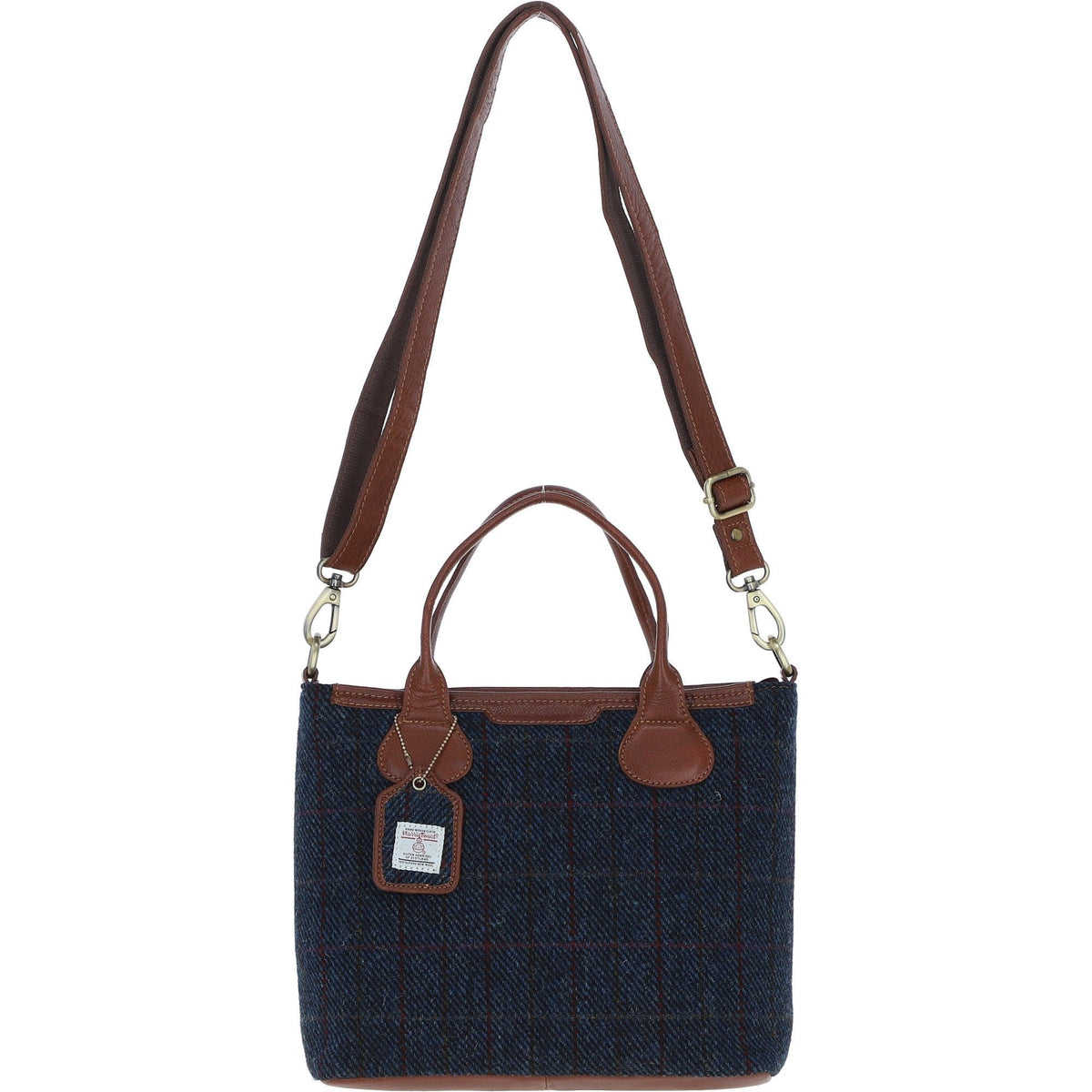 Leather & Harris Tweed Large Shoulder Bag – Tan / Navy, view 1