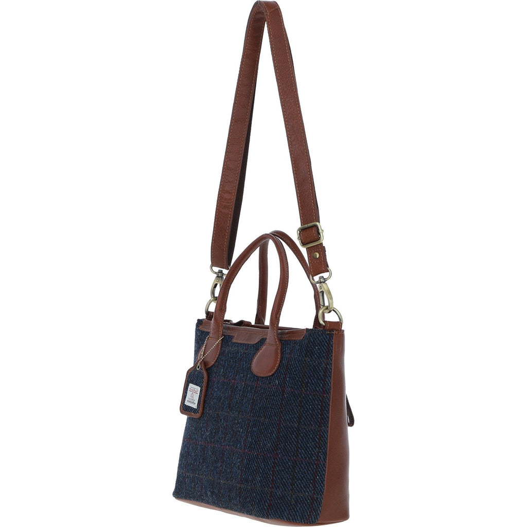 Leather & Harris Tweed Large Shoulder Bag – Tan / Navy, view 2