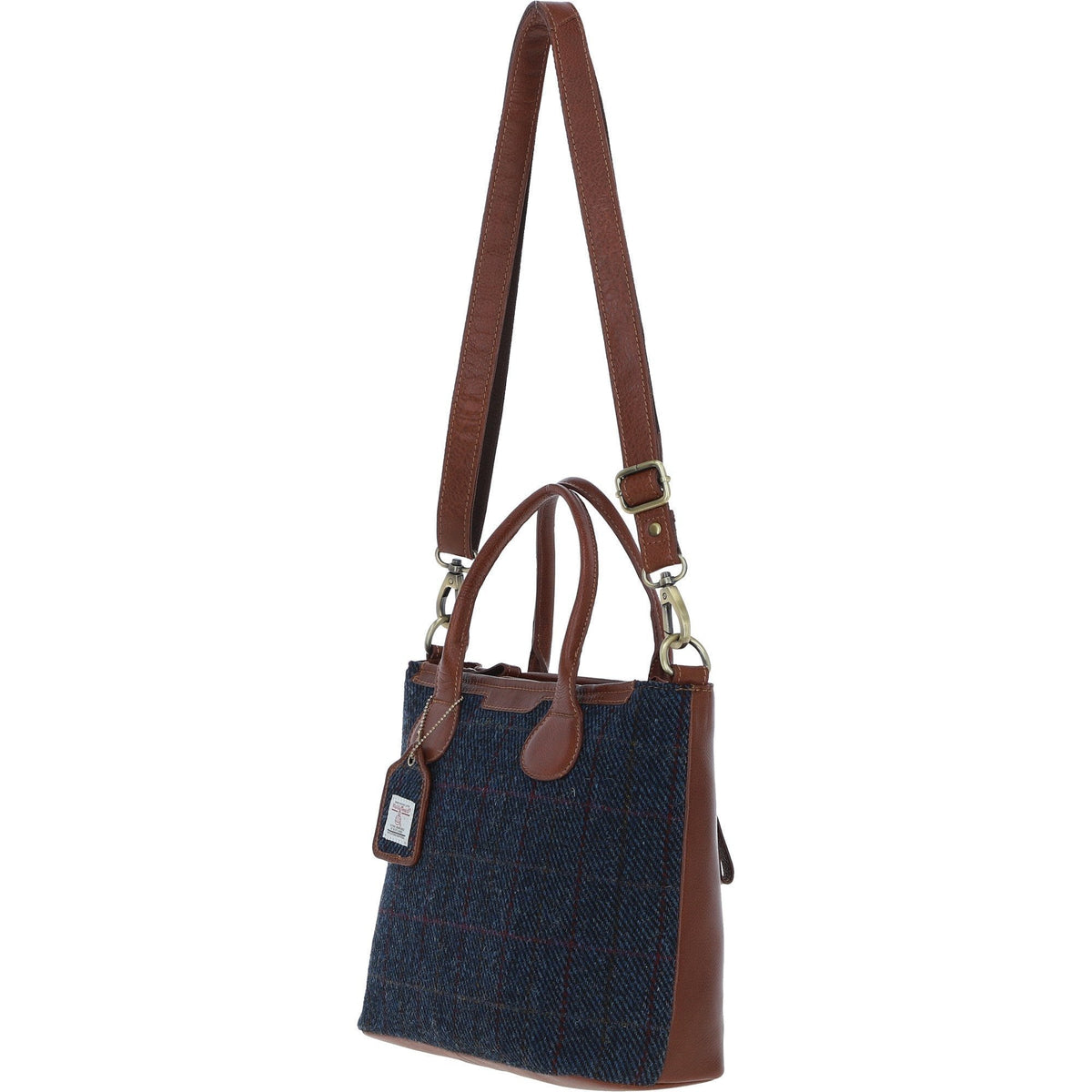 Leather & Harris Tweed Large Shoulder Bag – Tan / Navy, view 2