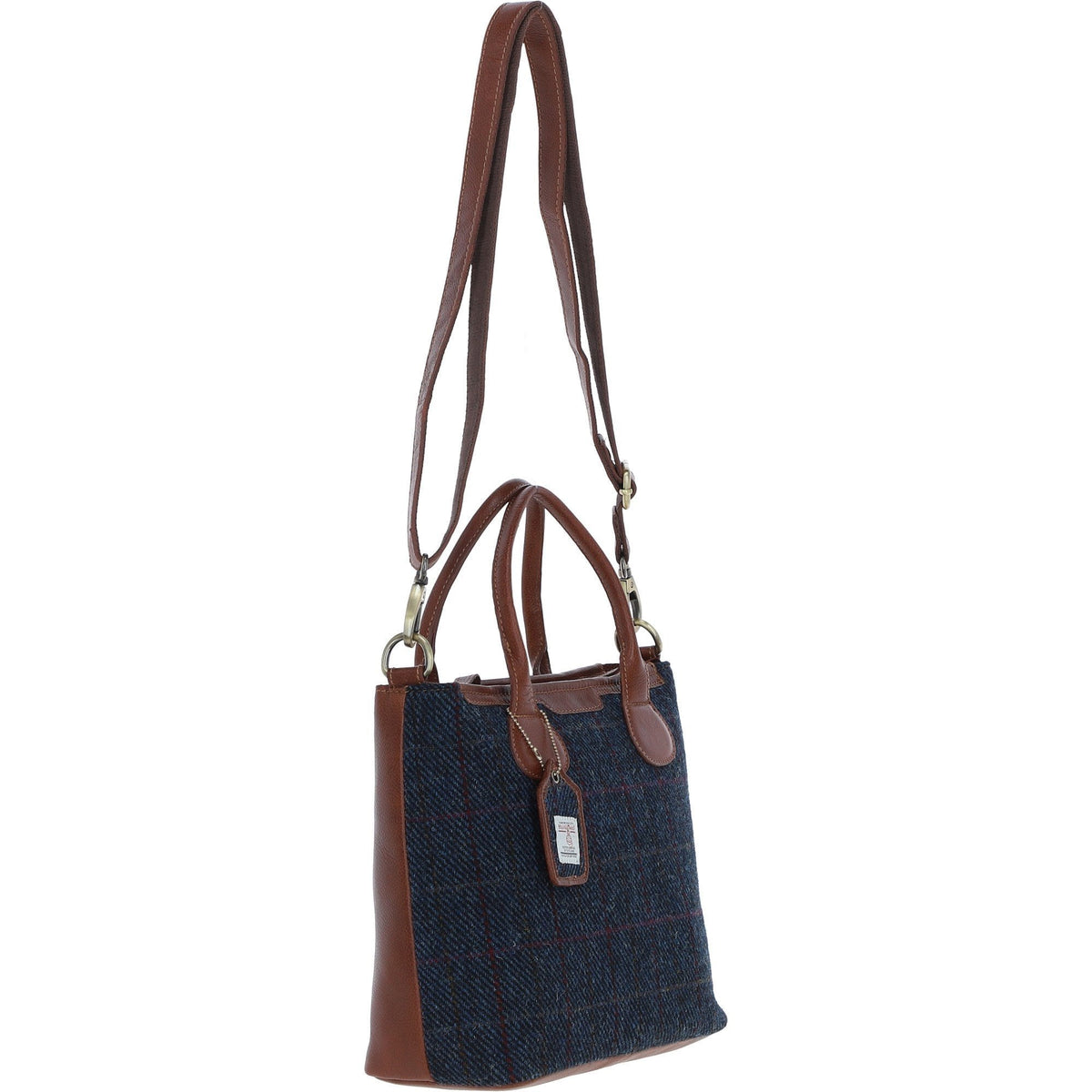 Leather & Harris Tweed Large Shoulder Bag – Tan / Navy, view 4