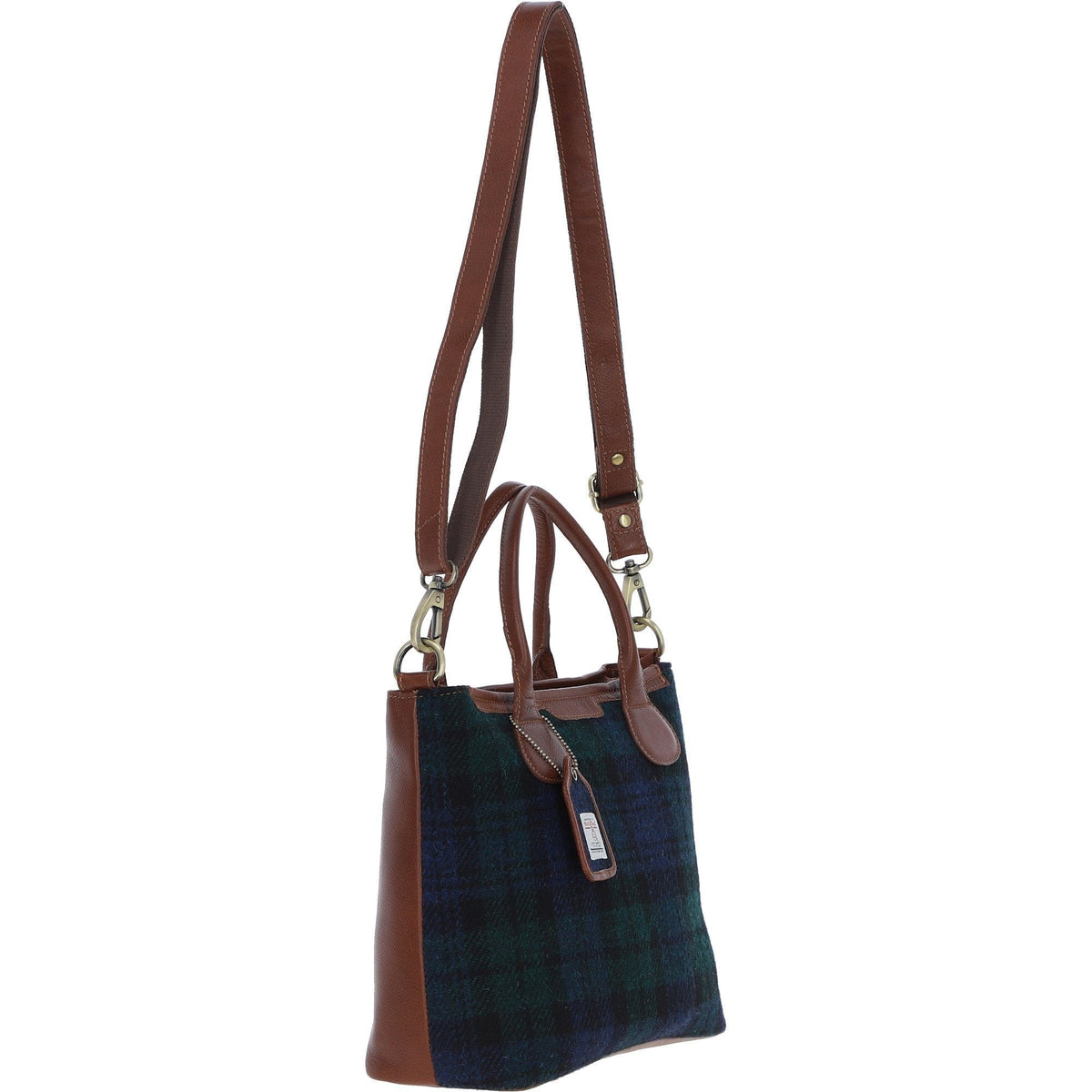 Leather & Harris Tweed Large Shoulder Bag – Tan / Watch, view 4
